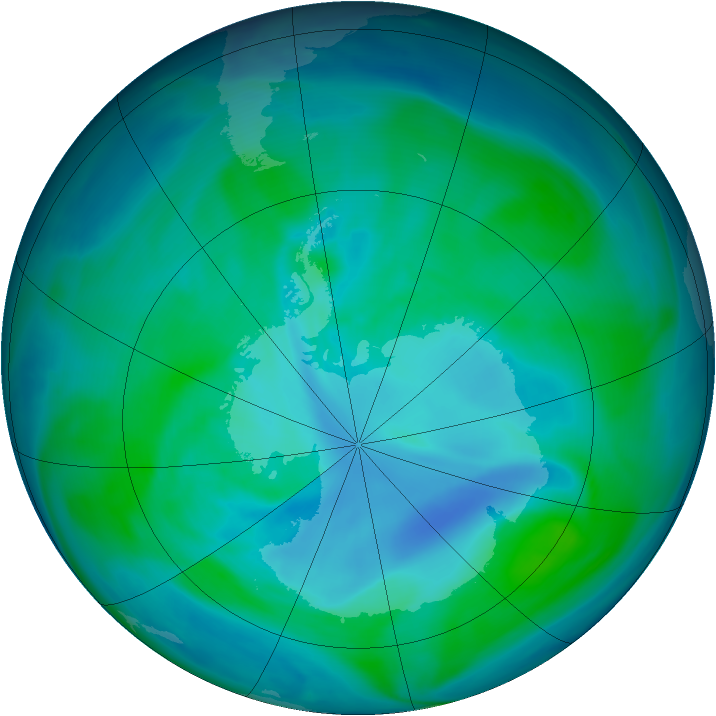 Antarctic ozone map for 03 January 2007